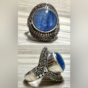 Vintage Designer Sajen Sterling Silver Blue Kyanite Wide Band Ring, Size 5